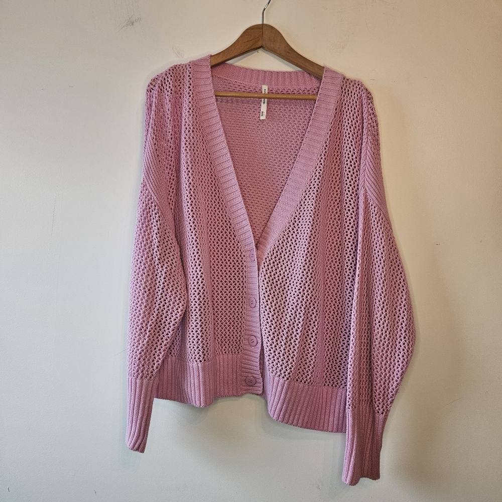 PAPER LABEL Pink Open-Knit Cardigan